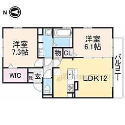 メゾン・ド・フルール楠葉ローズ 2LDKの間取図画像