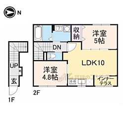 バックパレス香里 2LDKの間取図画像