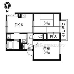 ボンジュール岡山手一番館 2DKの間取図画像