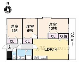 レオハイムナガオ2 3LDKの間取図画像