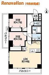 パシフィック武蔵野台ニューハイツ 2LDKの間取図画像