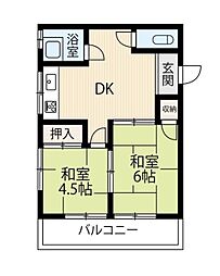 大洲ハイム 2DKの間取図画像