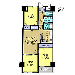 レインボー本庄 3LDKの間取図画像