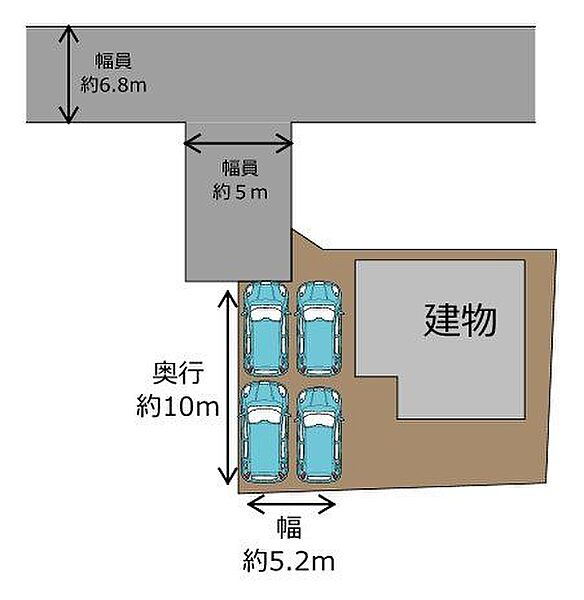 【区画図】2台～4台駐車可能です。お友達が遊びに来た時でも駐車できるのでいいですね。