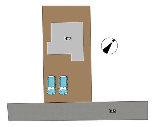 【現況販売・敷地図】駐車2台可能。ご家族それぞれのお車や来客時にも便利にご利用いただけます。