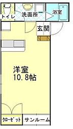 アンソレイユYOKOTE　II 1階ワンルームの間取り