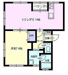 カーサスイート 2階1LDKの間取り
