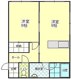 グランデール弐拾番館 2階1DKの間取り