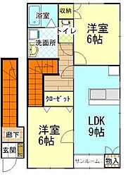 ゴールデンバレー 2階2LDKの間取り