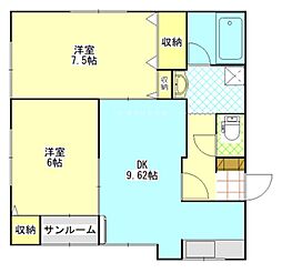 メゾンドウイング 2DKの間取図画像