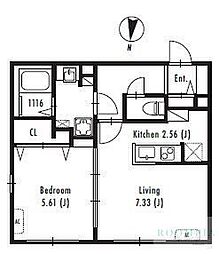 プライマル中野新橋 2階1LDKの間取り