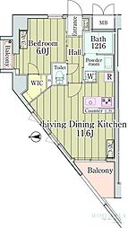 グランクリュ新宿御苑 8階1LDKの間取り