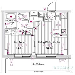 ガーラ・ヴィスタ調布 4階1LDKの間取り
