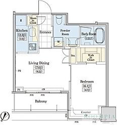レジディアタワー上池袋（タワー棟） 15階1LDKの間取り