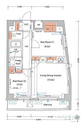エストゥルース東高円寺 8階2LDKの間取り