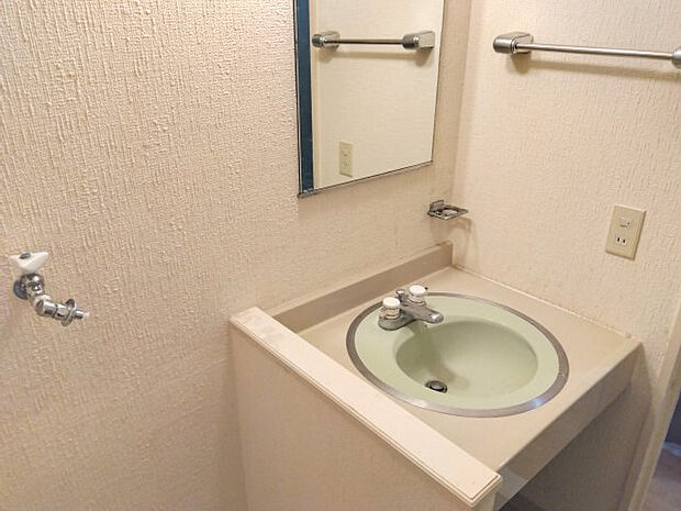 コンパクトな洗面台です。鏡もあるので朝の支度にも便利です。