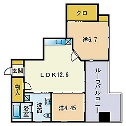 やますえ東光ビル 2LDKの間取図画像