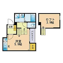 ステージ笹原 1Kの間取図画像