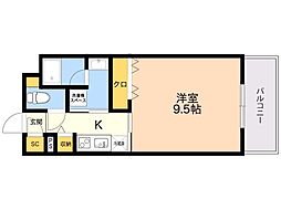 フラッツ東比恵 1Kの間取図画像