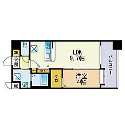 センターコート博多駅南 1LDKの間取図画像
