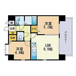 ウイングコートF館 2LDKの間取図画像
