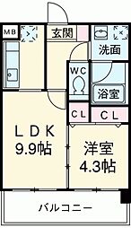 コンダクト福岡東 1LDKの間取図画像