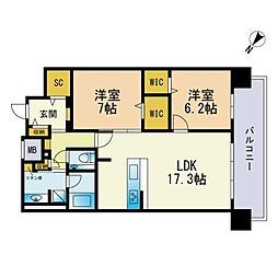ウィスタリアレジデンス博多 2LDKの間取図画像