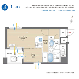 リアンシエルブルー香椎宮前 1LDKの間取図画像
