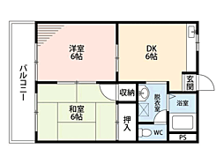 ドミール若宮B 2DKの間取図画像