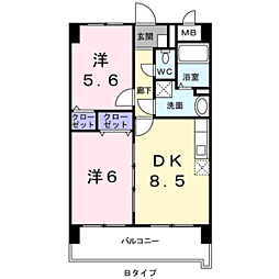 ヒルズ天神 2DKの間取図画像