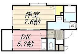 E&K筥松 1DKの間取図画像