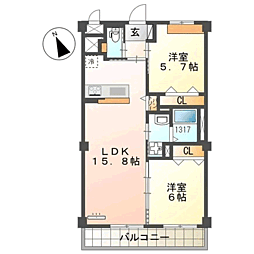 Wealth Comfort 新宮 2LDKの間取図画像