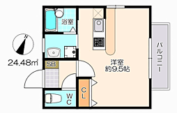 Aレガート和白2 ワンルームの間取図画像