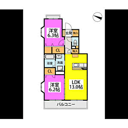 スーベニールB 2LDKの間取図画像