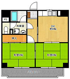 エバーライフ香椎第2 2階2DKの間取り
