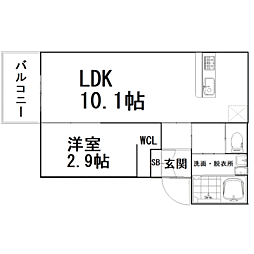 ウィルメゾン和白駅前 1階1LDKの間取り