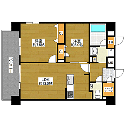 ルーグ箱崎 1階2LDKの間取り