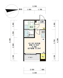 ｎ　ｅ　ｕ　ｆ 1階ワンルームの間取り