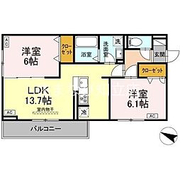 カーサ・カルーナ 2階2LDKの間取り