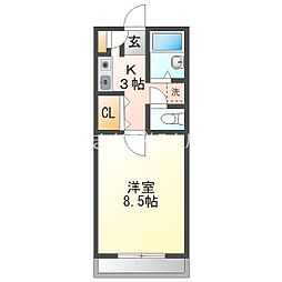 ロイヤルMIZUNO 3階1Kの間取り