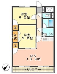 グリーンパレス 1階2LDKの間取り