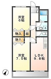 プラチナハイツ安井III 4階2DKの間取り