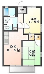 ハートホーム八ツ橋B 1階2DKの間取り
