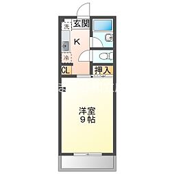 パレスハートＣ 2階1Kの間取り