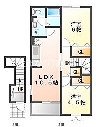 プリンセスガーデンIII 2階2LDKの間取り