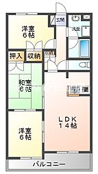サンコート23 2階3LDKの間取り