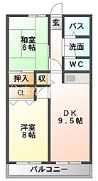 シェトワ原崎 2DKの間取図画像