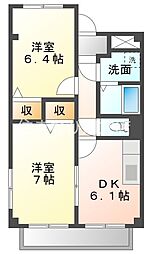 一ツ木ハイツ安井3 2DKの間取図画像