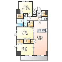 プロシード新安城 3LDKの間取図画像