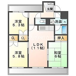 エスペランス池浦B棟 3LDKの間取図画像